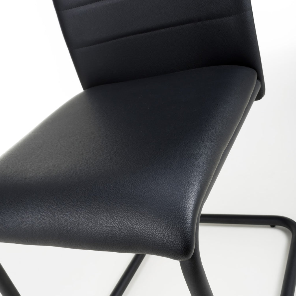 Black Leather Curved Back Cantilever Dining Chair