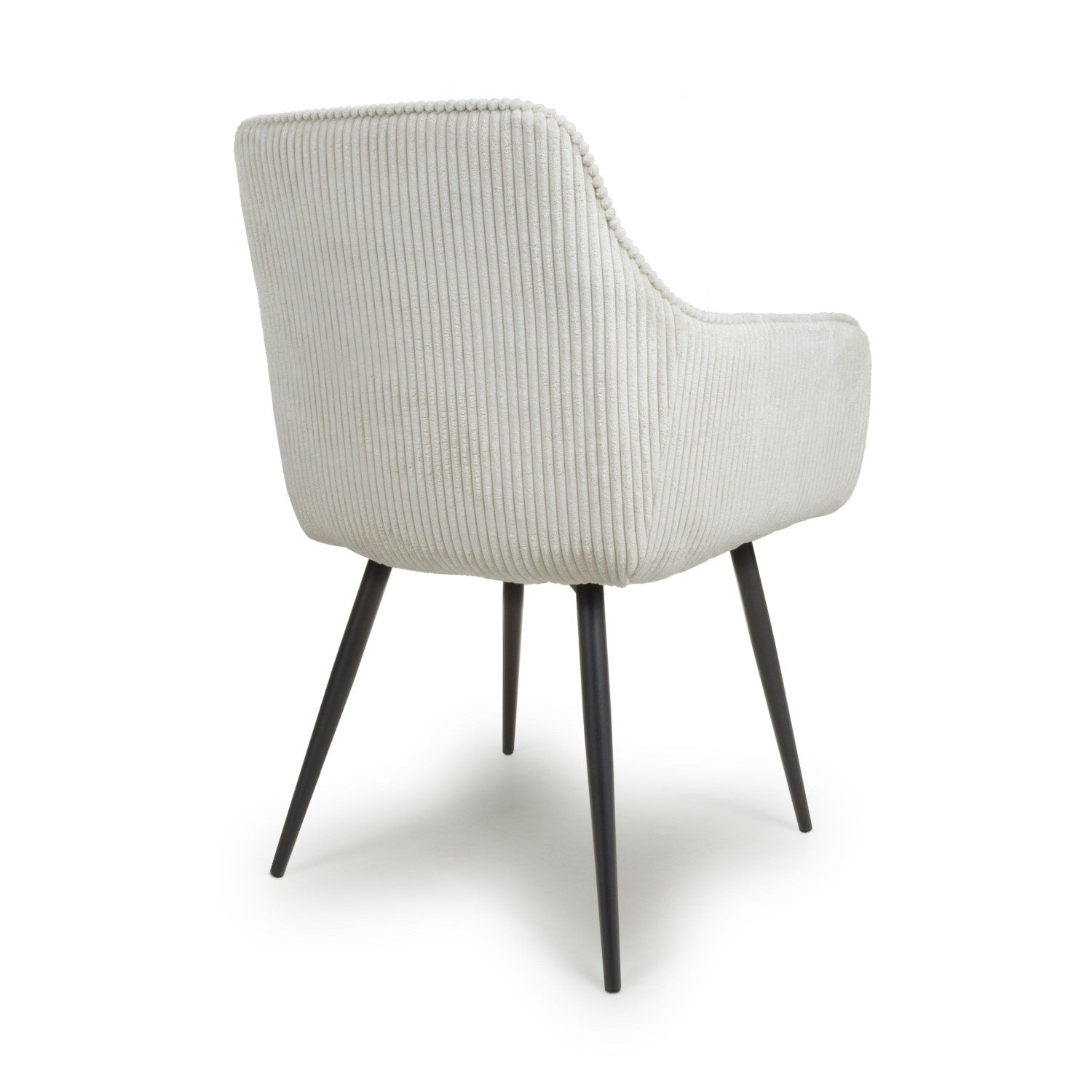 White Corduroy Fabric Dining Chair Black Metal Legs