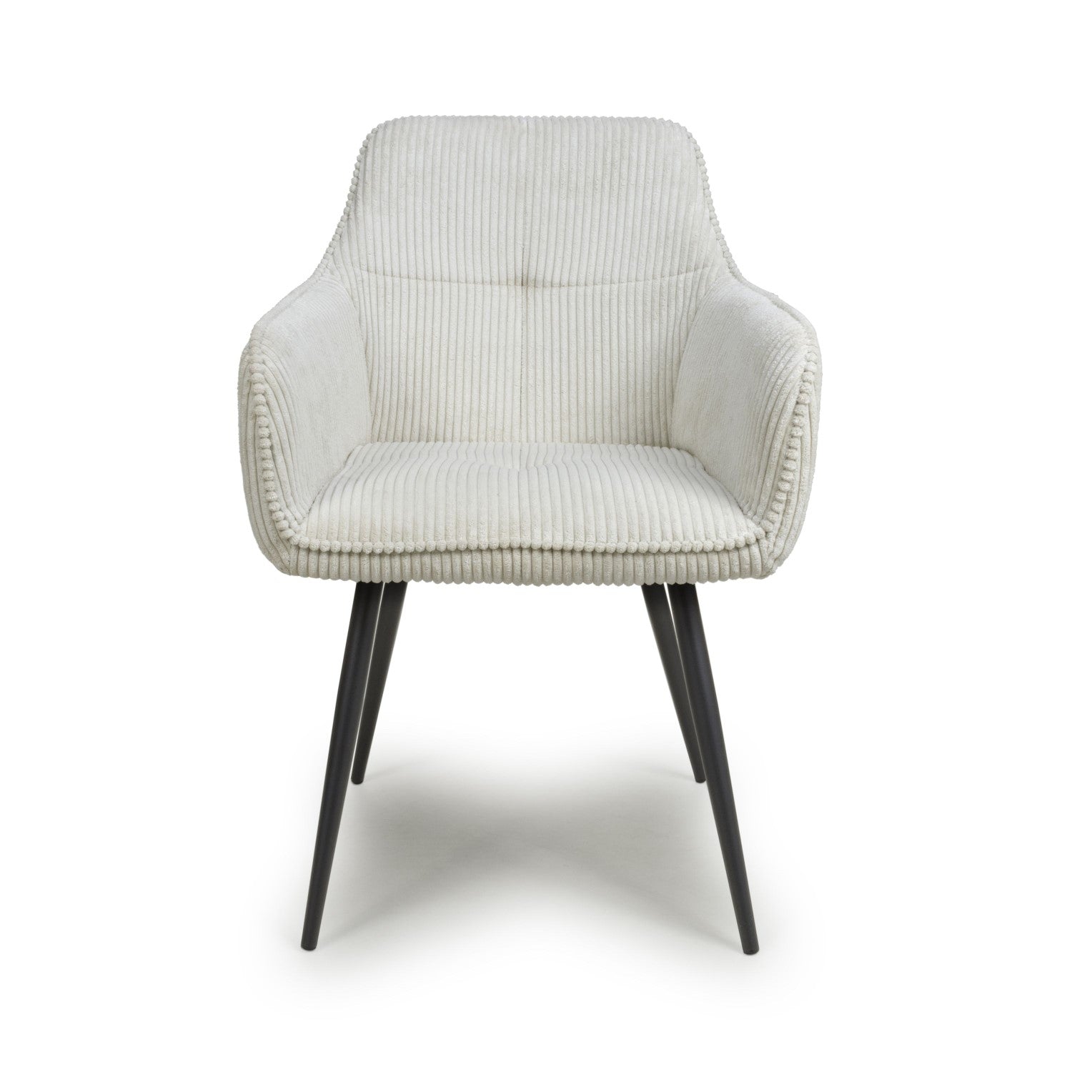 White Corduroy Fabric Dining Chair Black Metal Legs