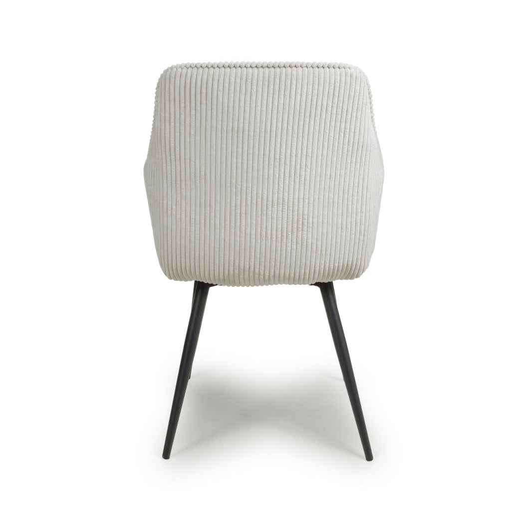 White Corduroy Fabric Dining Chair Black Metal Legs