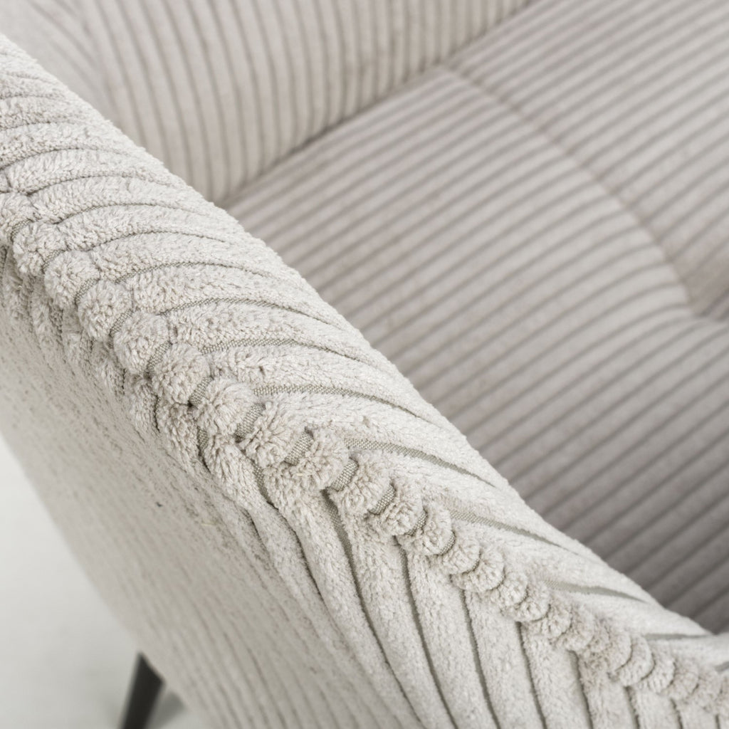 Mink Cream Corduroy Fabric Dining Chair Black Metal Legs