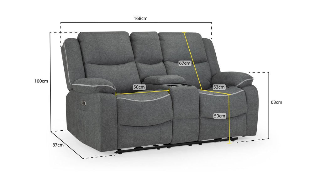 Graphite Fabric 2 Seater Electric Recliner Sofa