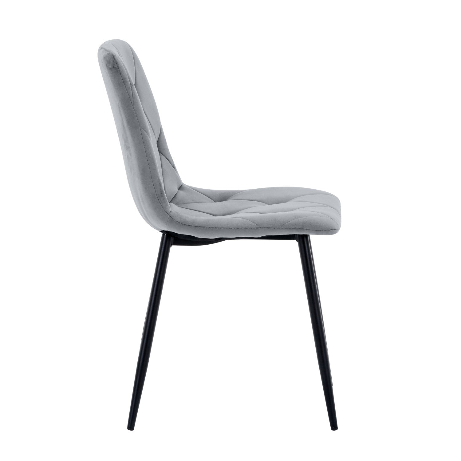Grey Velvet Fabric Dining Chair Black Metal Legs