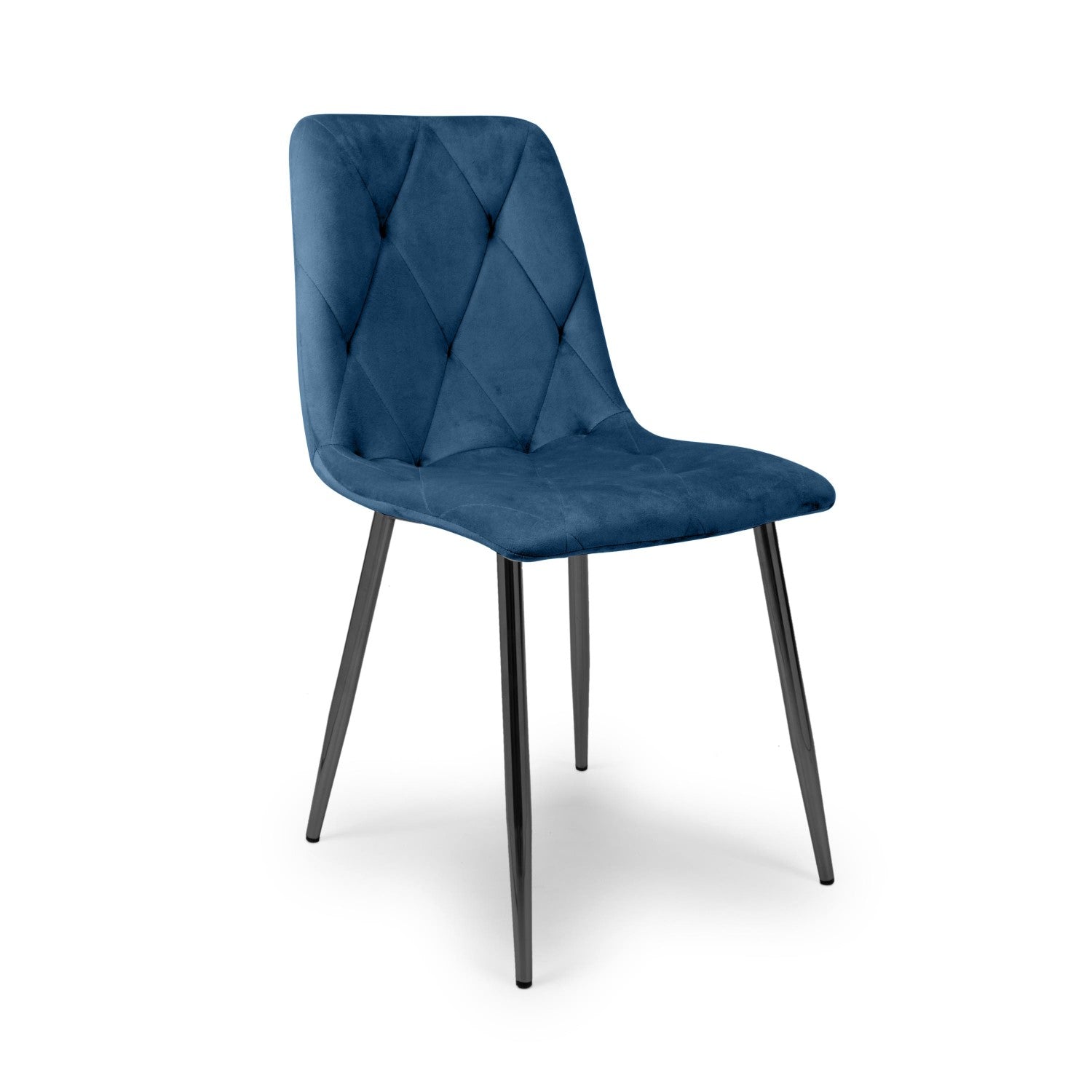 Blue Brushed Velvet Diamond Stitched Dining Chair Metal Legs