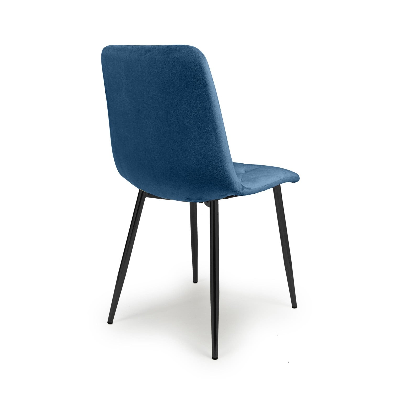 Blue Brushed Velvet Diamond Stitched Dining Chair Metal Legs