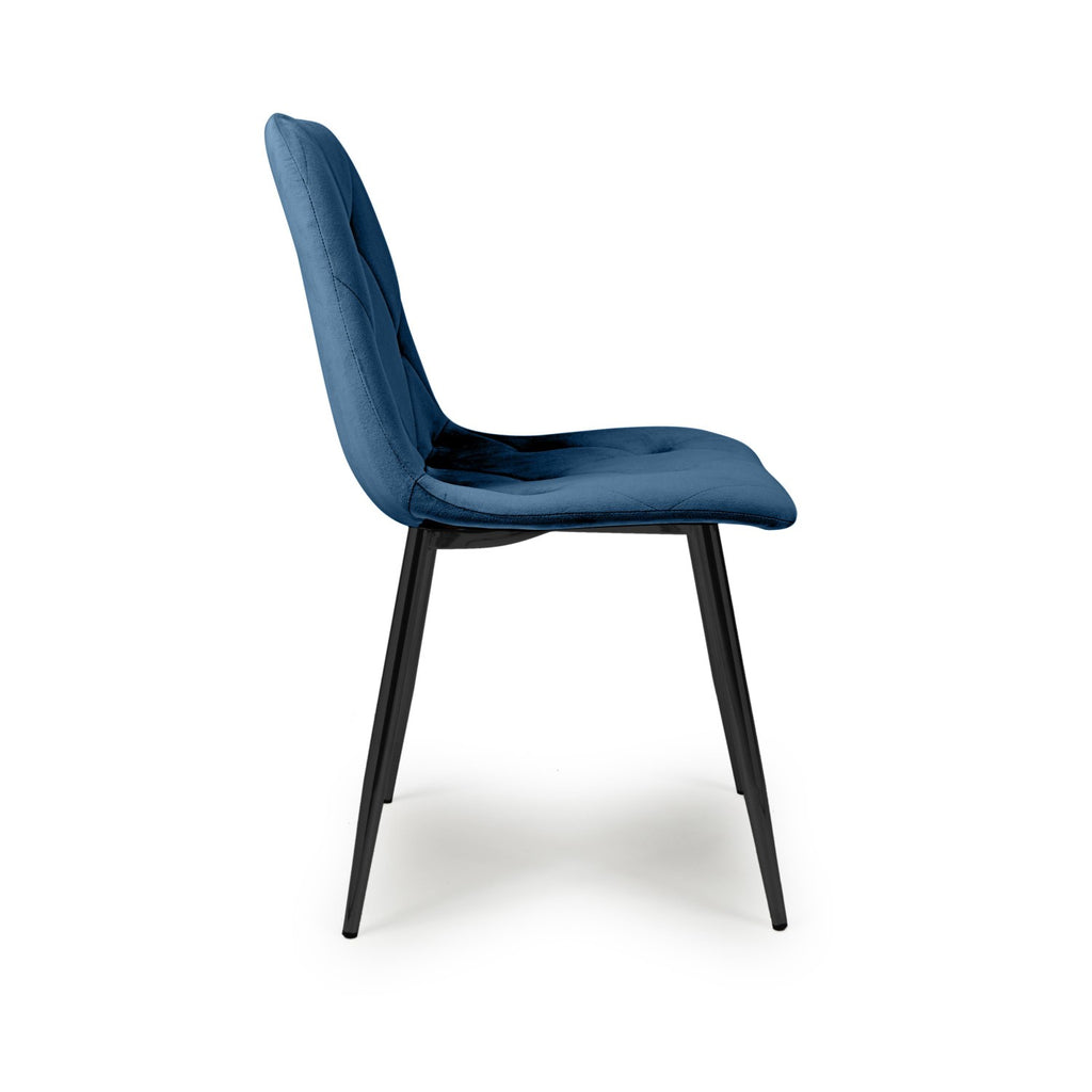 Blue Brushed Velvet Diamond Stitched Dining Chair Metal Legs