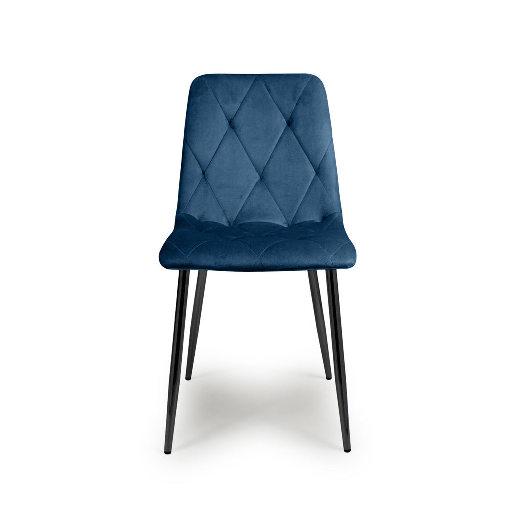 Blue Brushed Velvet Diamond Stitched Dining Chair Metal Legs