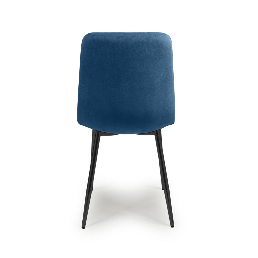 Blue Brushed Velvet Diamond Stitched Dining Chair Metal Legs