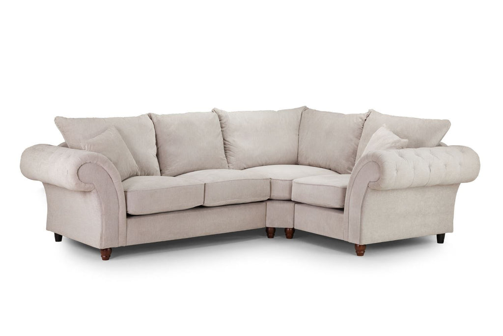 Grey Fabric Pillow Back Corner Sofa Right Hand Facing
