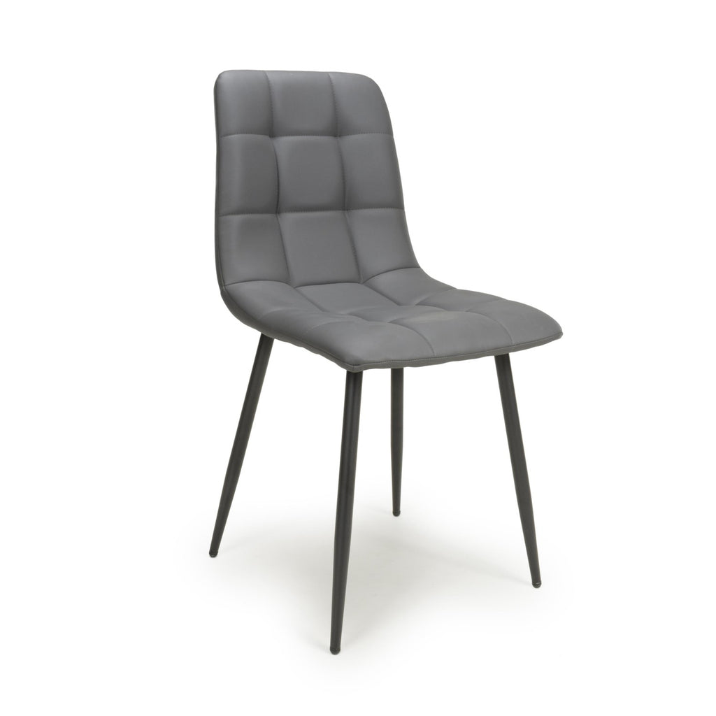 Grey Leather Effect Dining Chair with Tapered Metal Legs