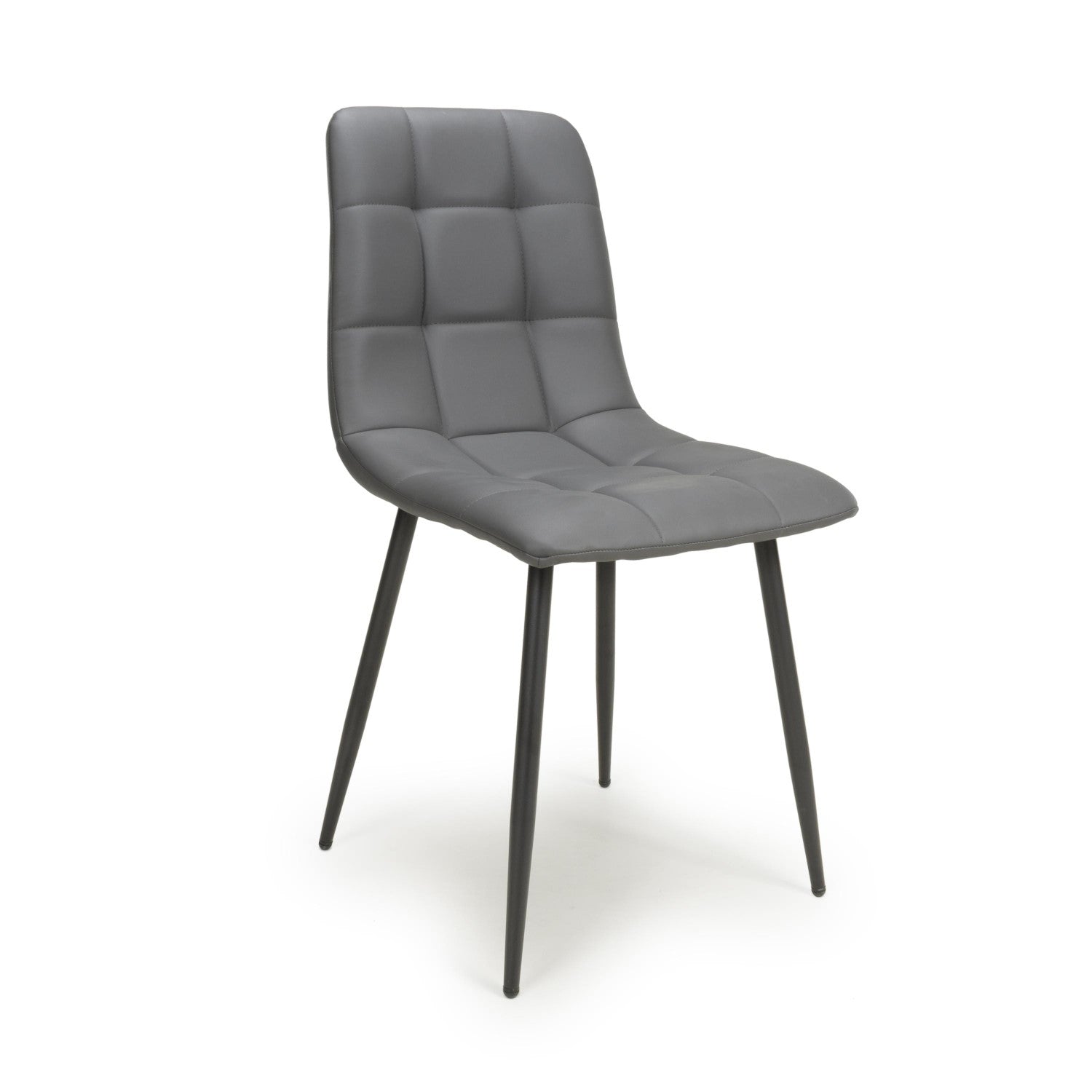 Grey Leather Effect Dining Chair with Tapered Metal Legs