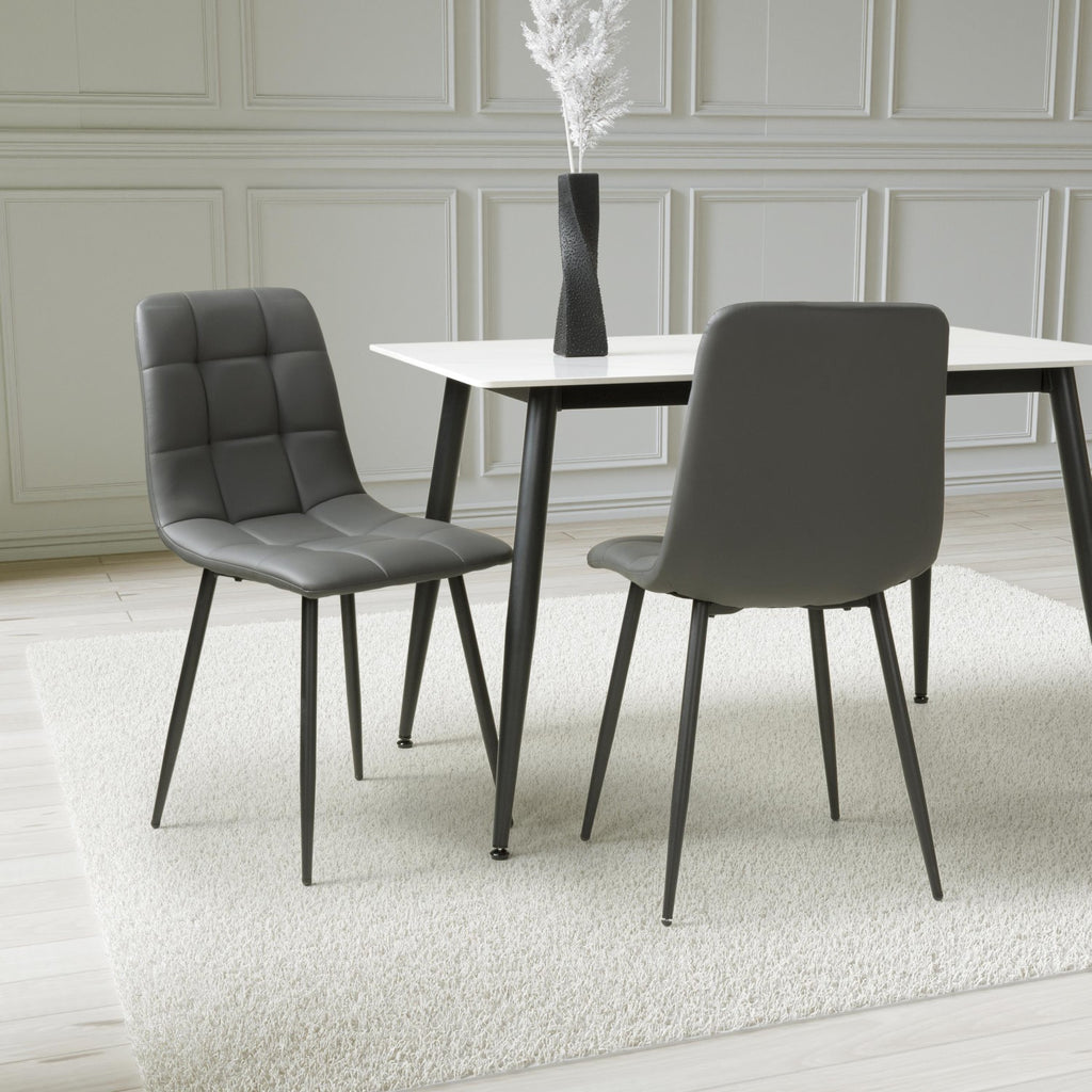 Grey Leather Effect Dining Chair with Tapered Metal Legs