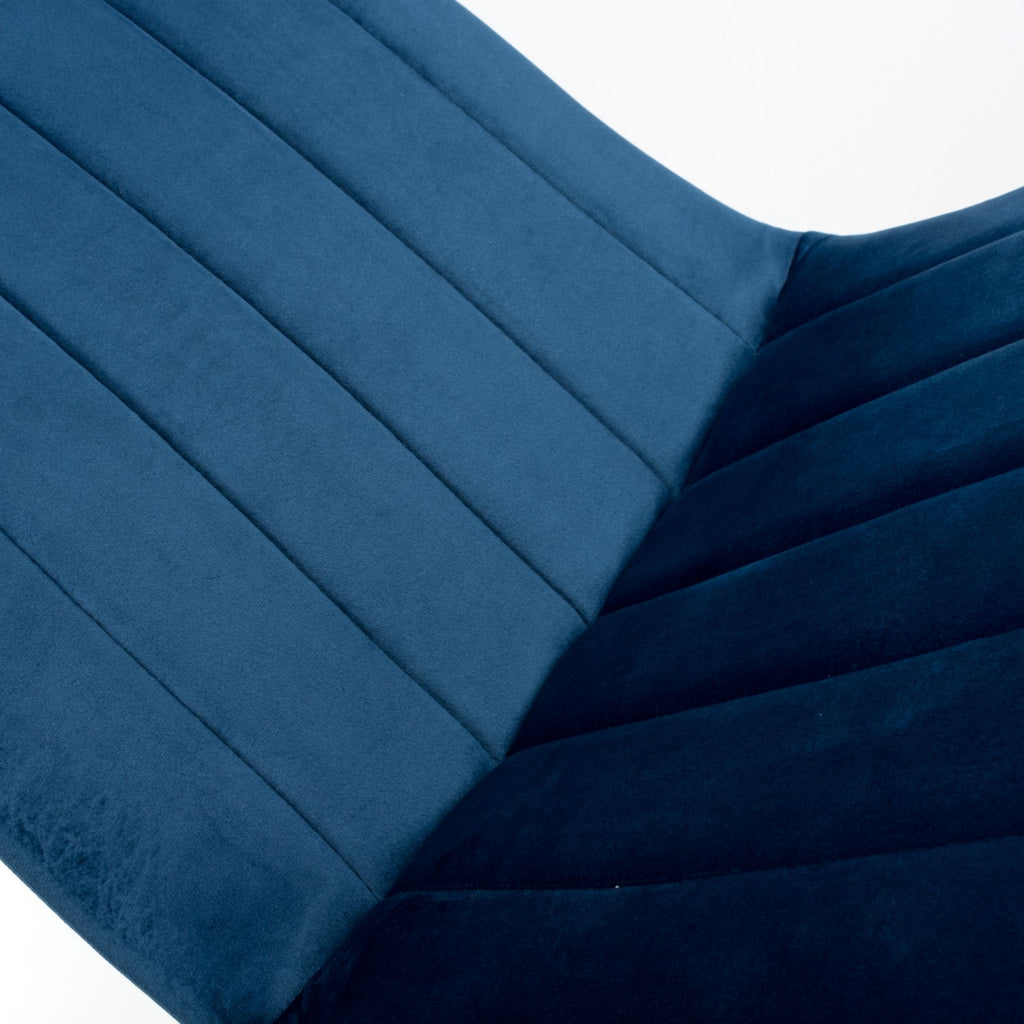 Blue Velvet Fabric Dining Chair Vertical Stitching
