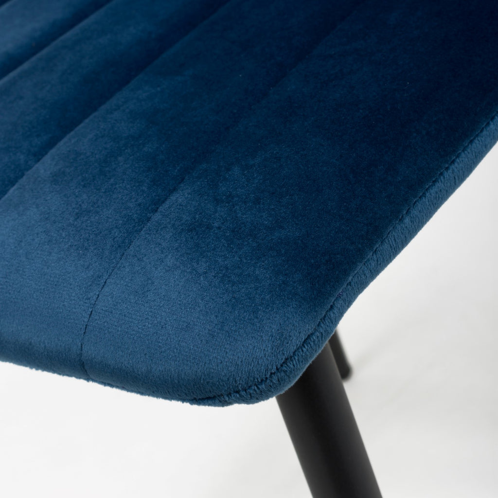 Blue Velvet Fabric Dining Chair Vertical Stitching