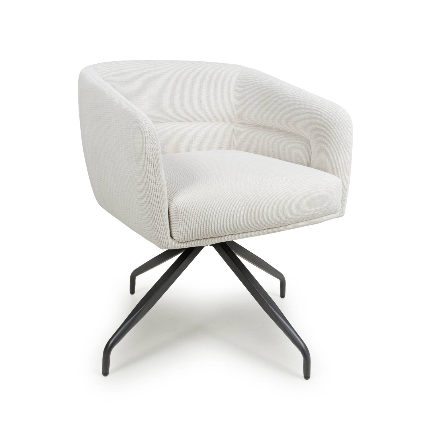 White Fabric Ribbed Swivel Dining Chair with Metal Legs