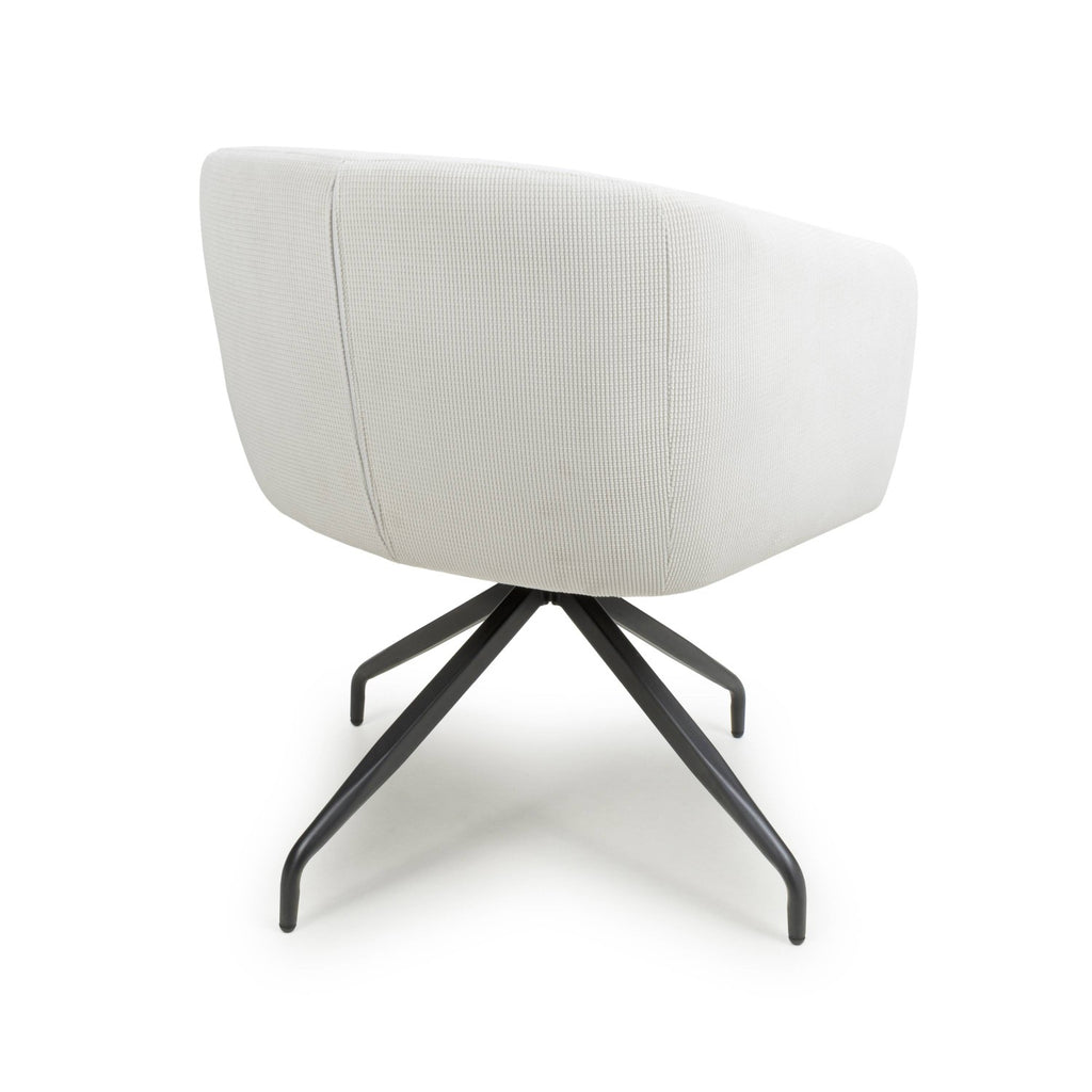 White Fabric Ribbed Swivel Dining Chair with Metal Legs