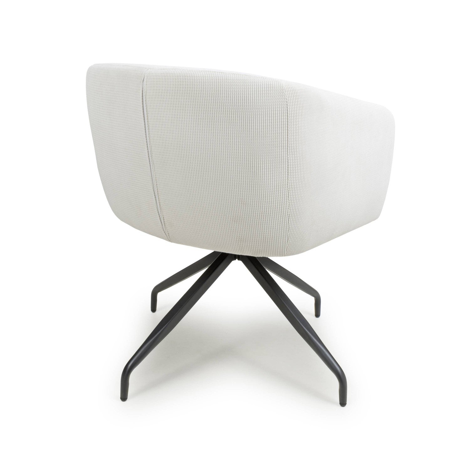 White Fabric Ribbed Swivel Dining Chair with Metal Legs