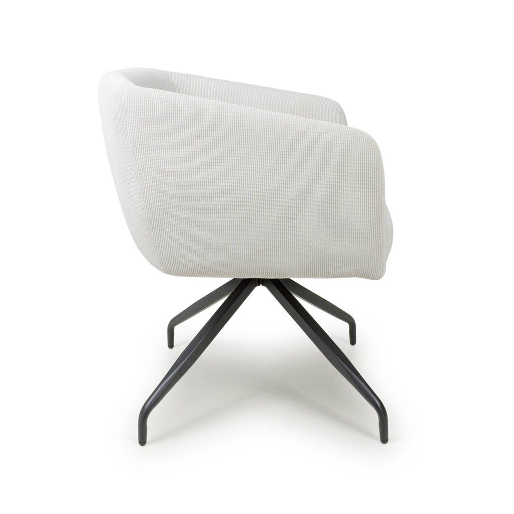 White Fabric Ribbed Swivel Dining Chair with Metal Legs
