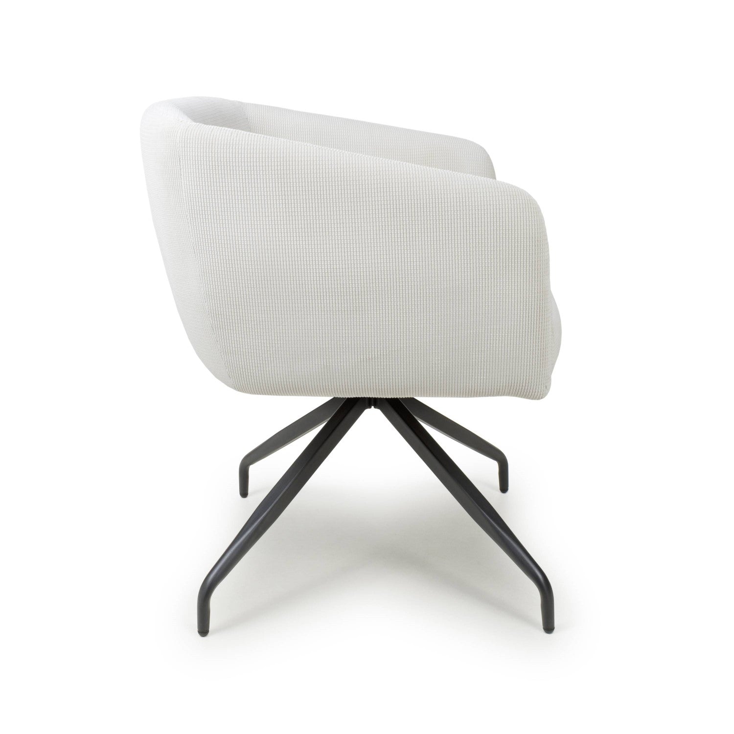 White Fabric Ribbed Swivel Dining Chair with Metal Legs