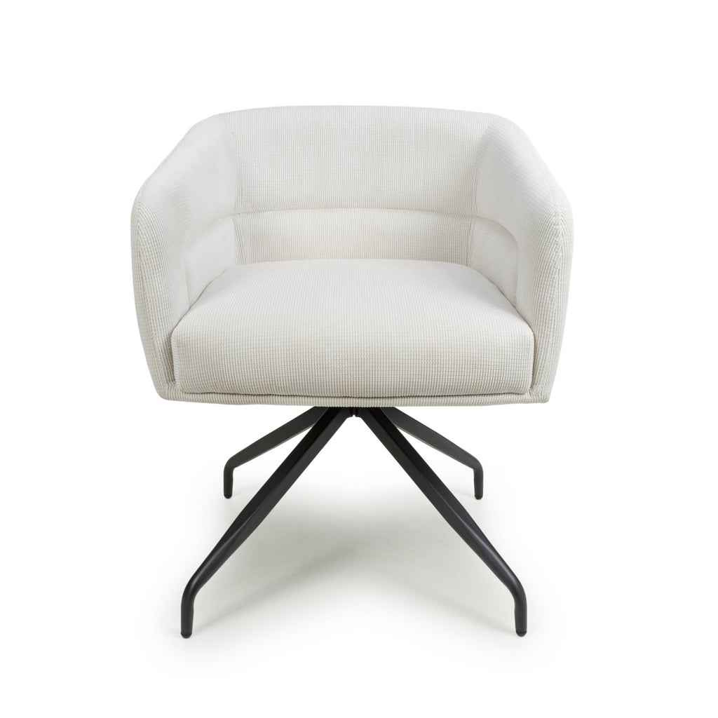 White Fabric Ribbed Swivel Dining Chair with Metal Legs