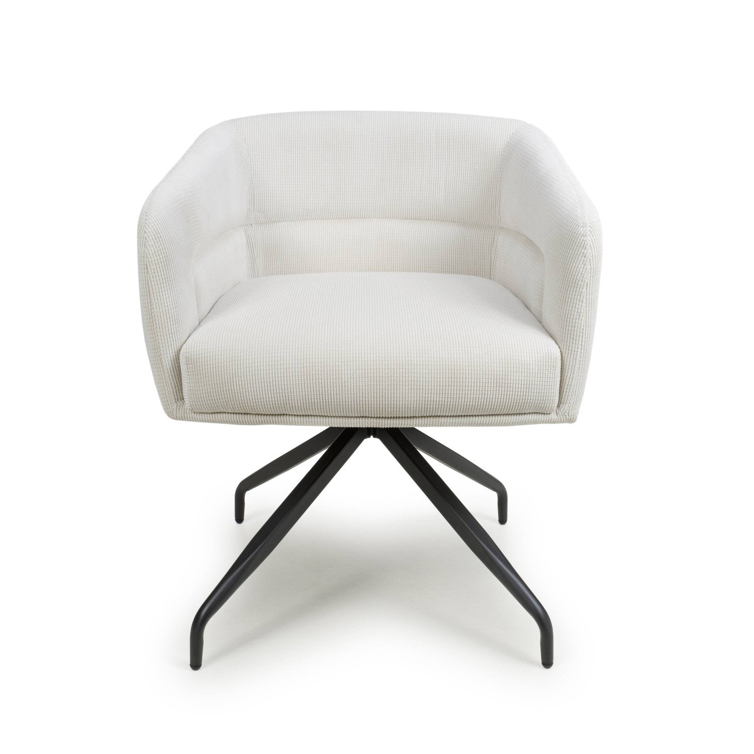 White Fabric Ribbed Swivel Dining Chair with Metal Legs