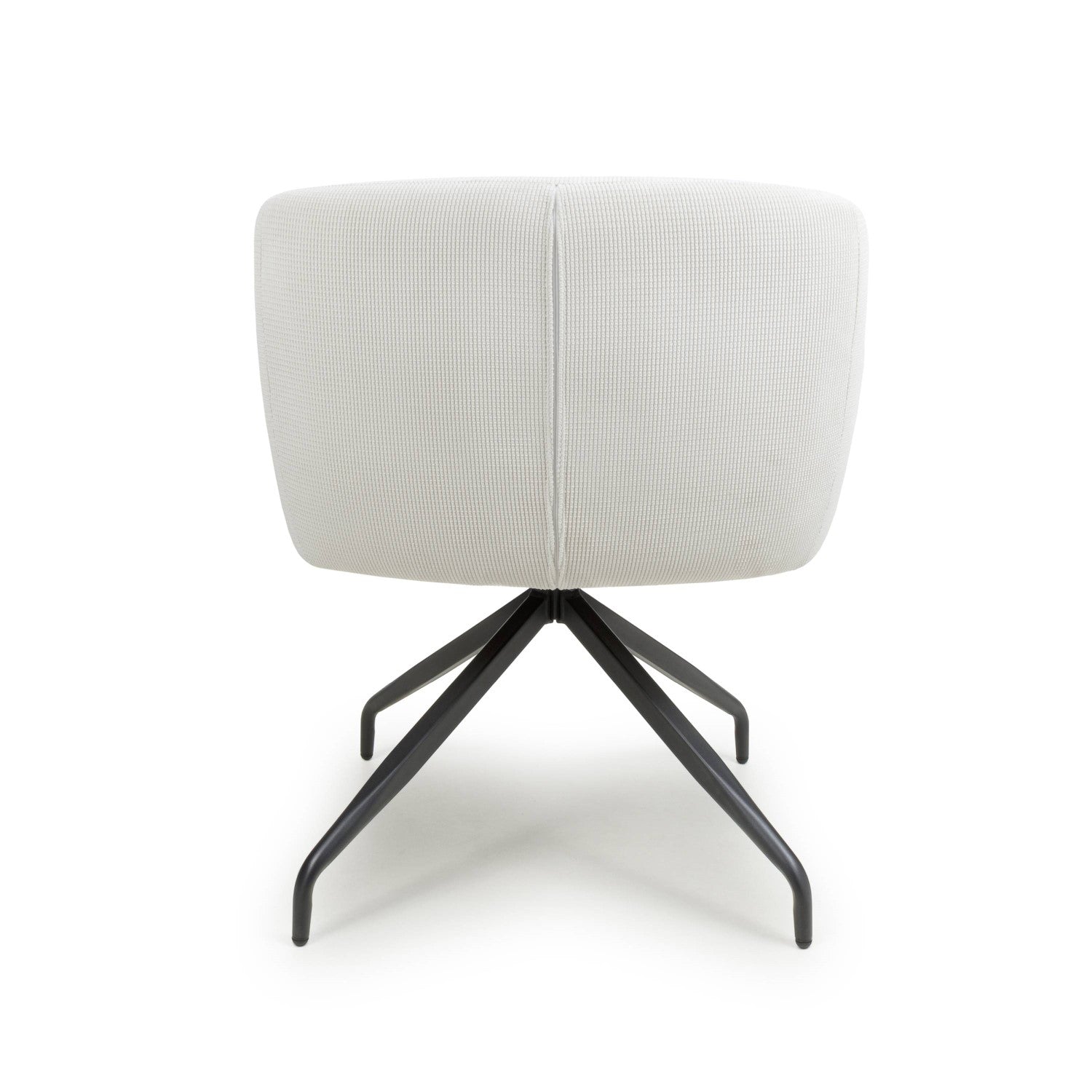 White Fabric Ribbed Swivel Dining Chair with Metal Legs