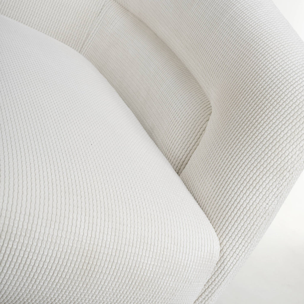 White Fabric Ribbed Swivel Dining Chair with Metal Legs