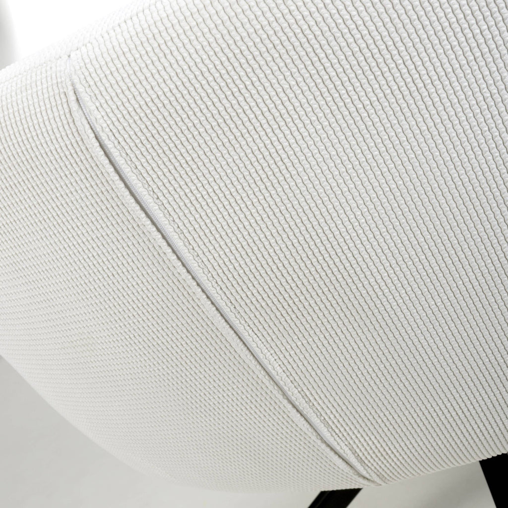 White Fabric Ribbed Swivel Dining Chair with Metal Legs