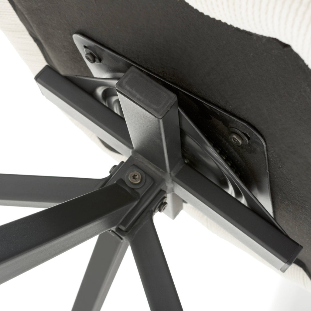 White Fabric Ribbed Swivel Dining Chair with Metal Legs