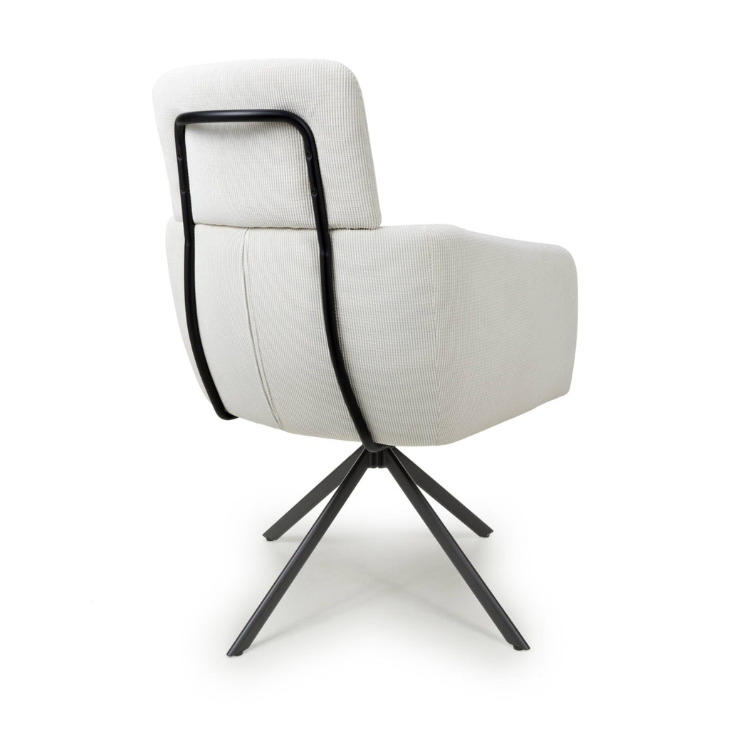 White Corduroy Fabric Swivel Dining Chair with Black Legs