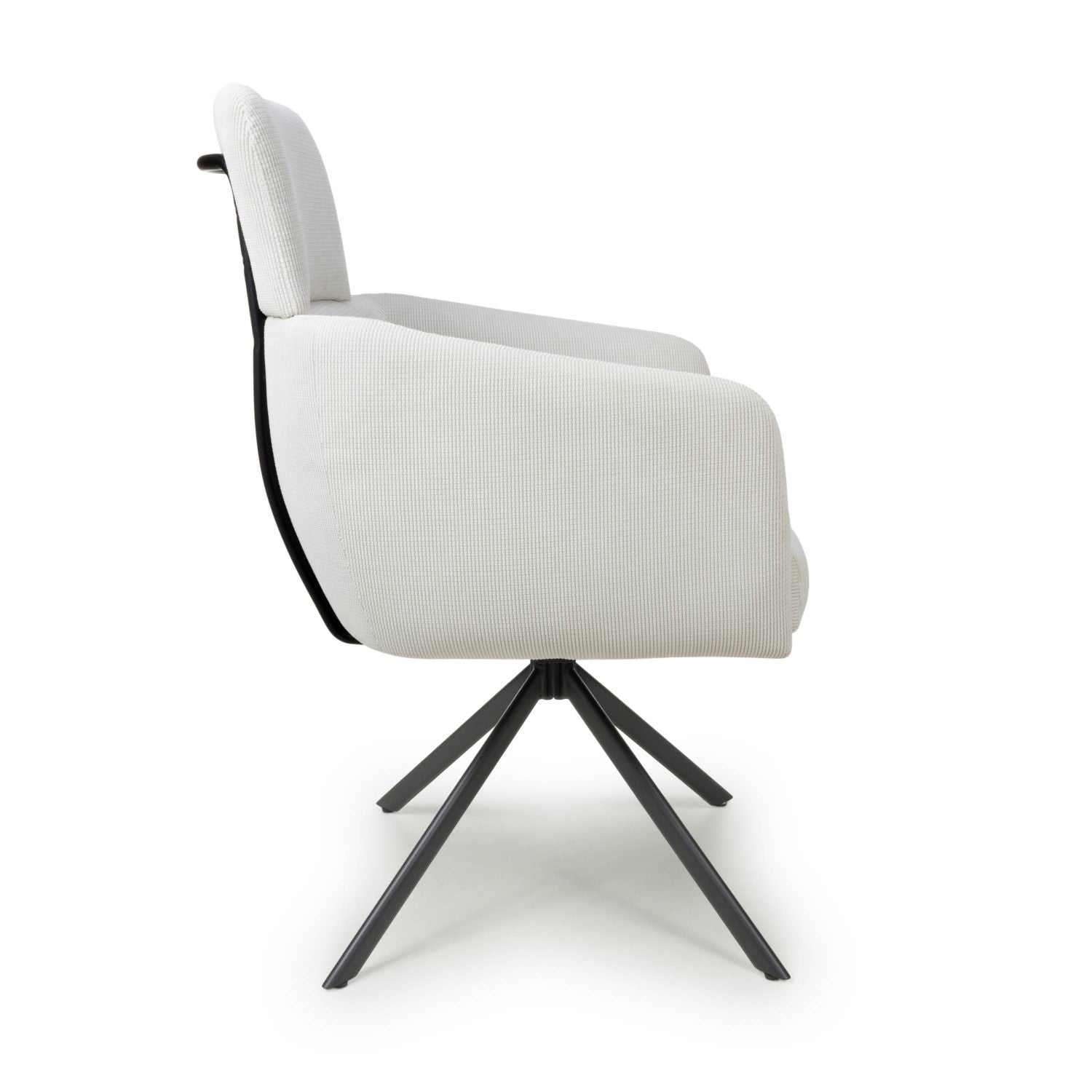 White Corduroy Fabric Swivel Dining Chair with Black Legs