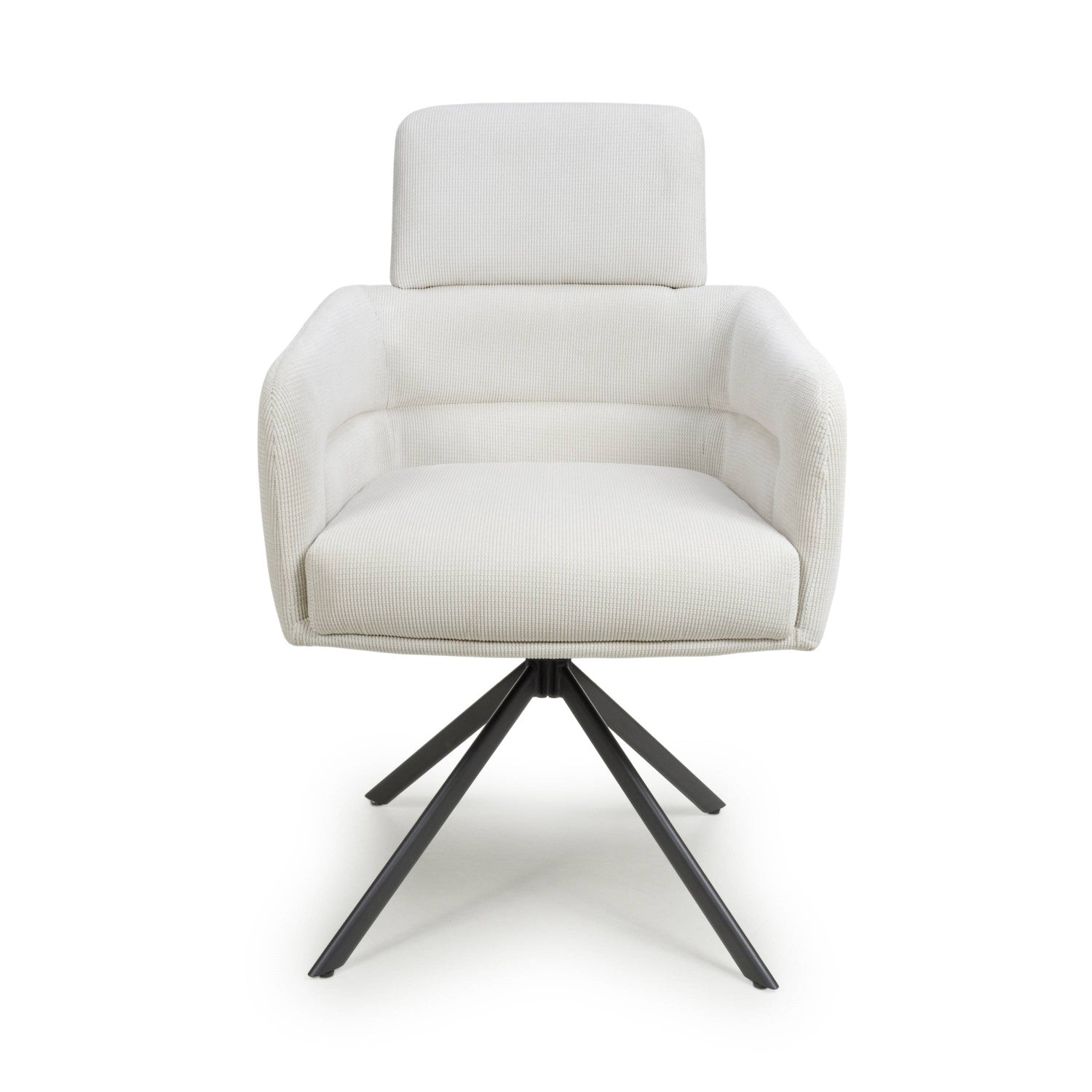 White Corduroy Fabric Swivel Dining Chair with Black Legs