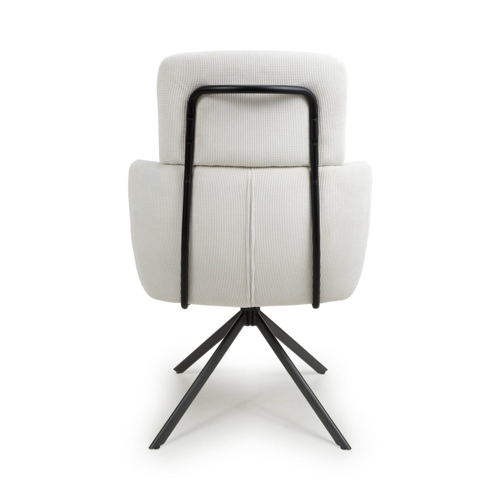 White Corduroy Fabric Swivel Dining Chair with Black Legs