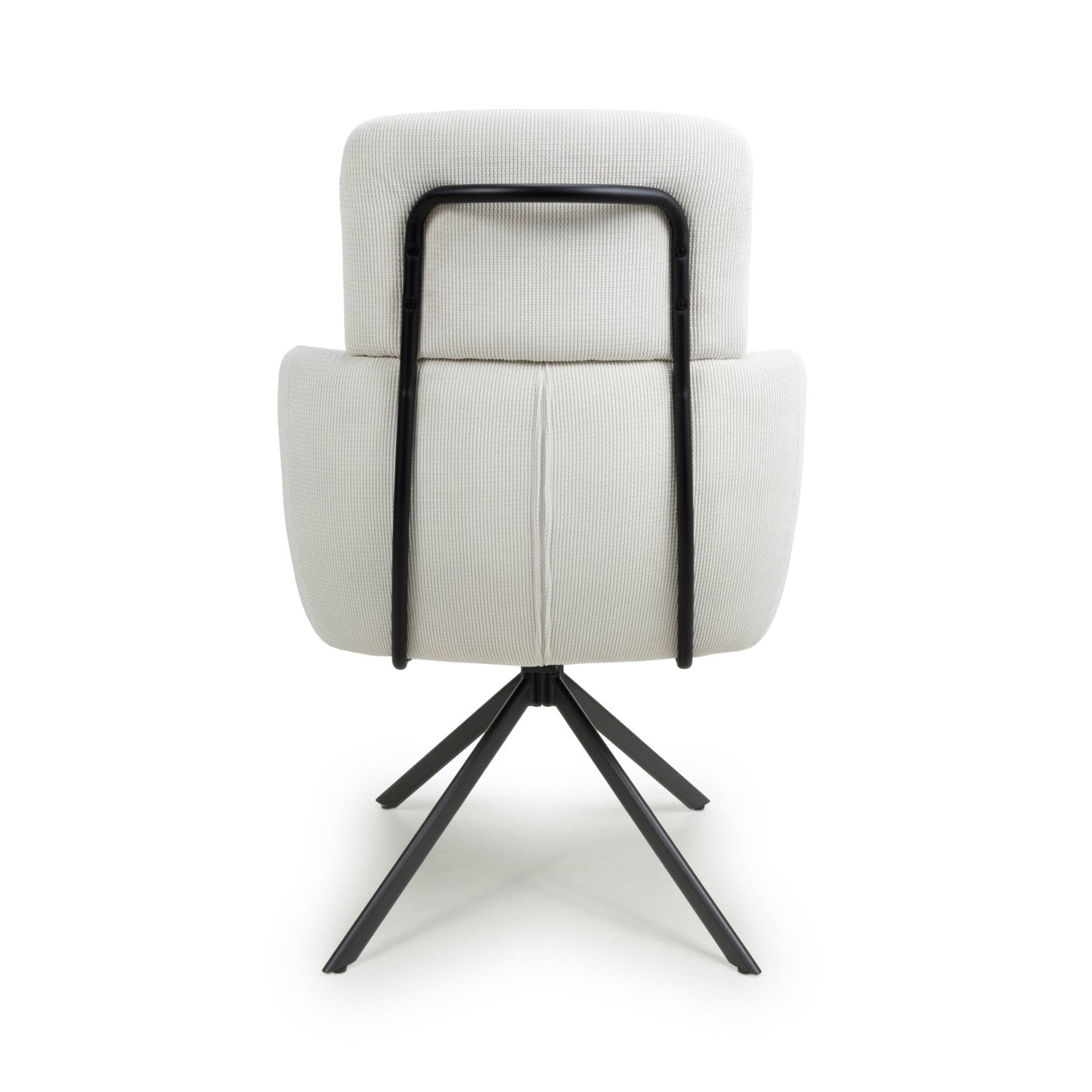 White Corduroy Fabric Swivel Dining Chair with Black Legs