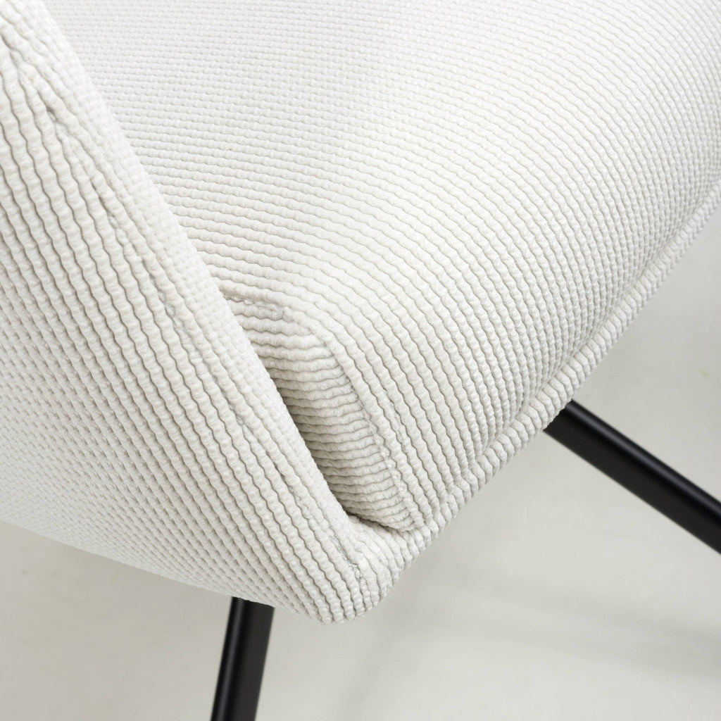 White Corduroy Fabric Swivel Dining Chair with Black Legs