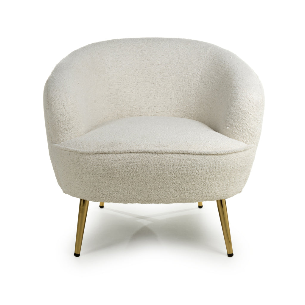 Boucle Vanilla White Tub Chair with Gold Legs