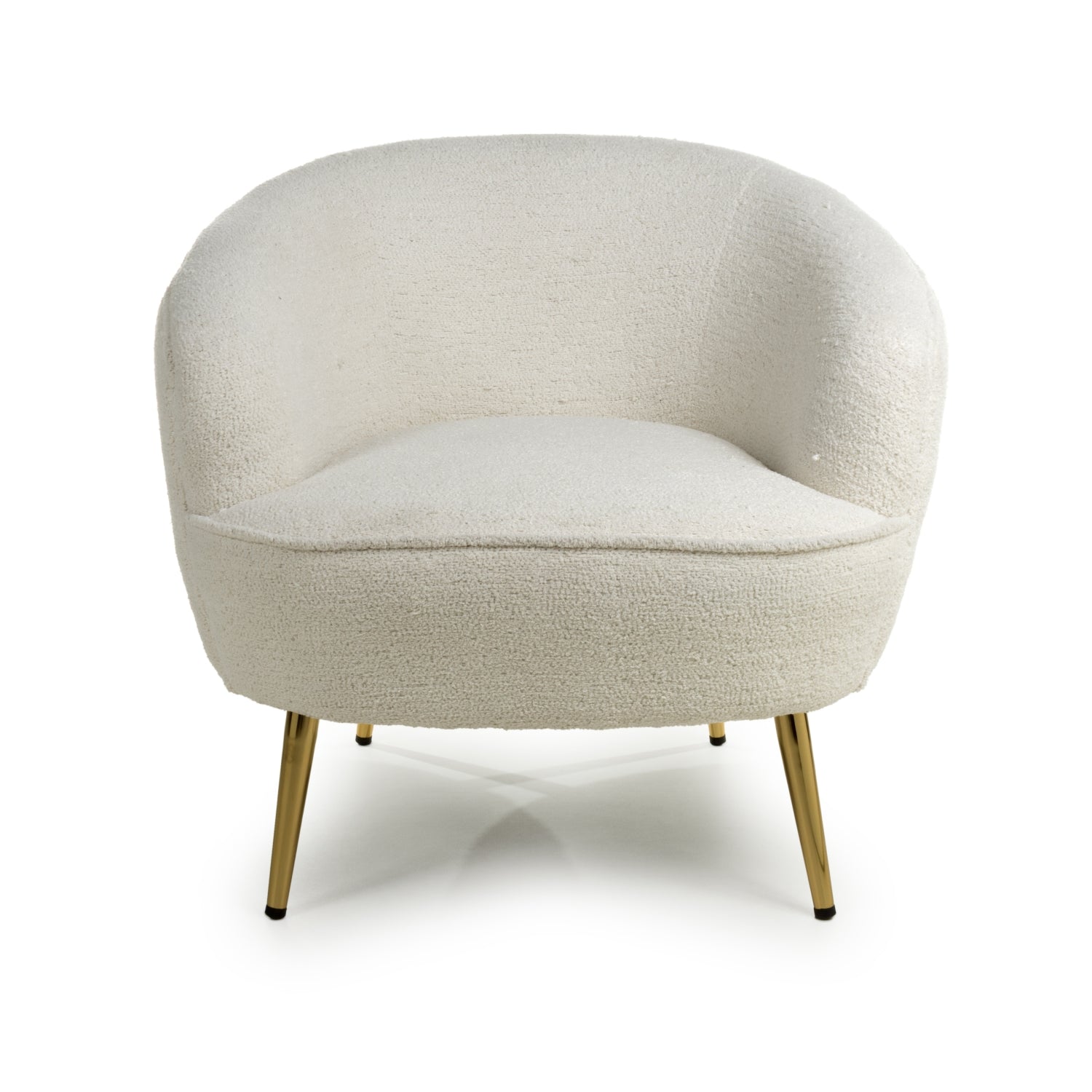 Boucle Vanilla White Tub Chair with Gold Legs