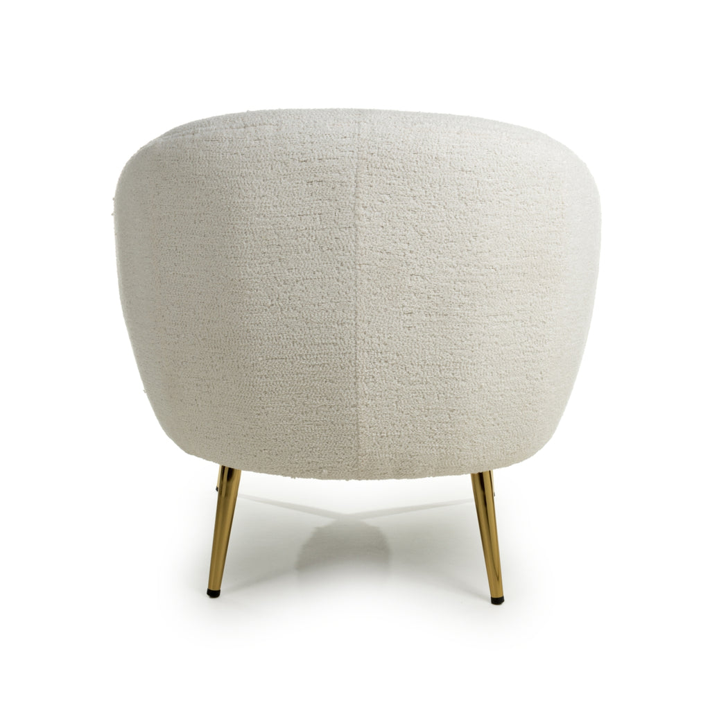 Boucle Vanilla White Tub Chair with Gold Legs