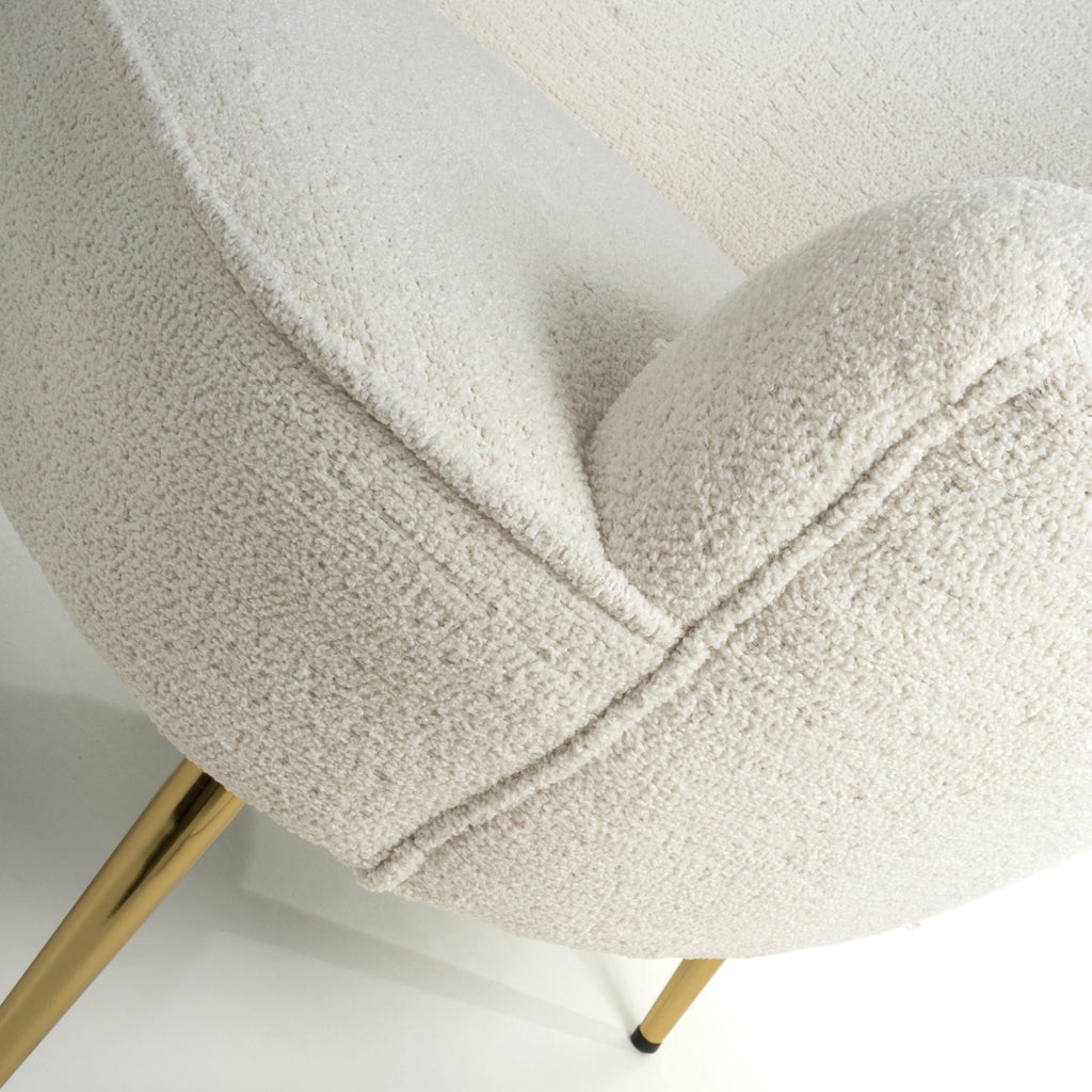Boucle Vanilla White Tub Chair with Gold Legs