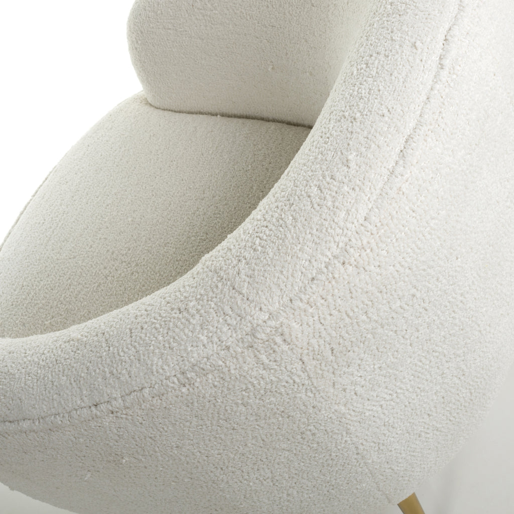 Boucle Vanilla White Tub Chair with Gold Legs