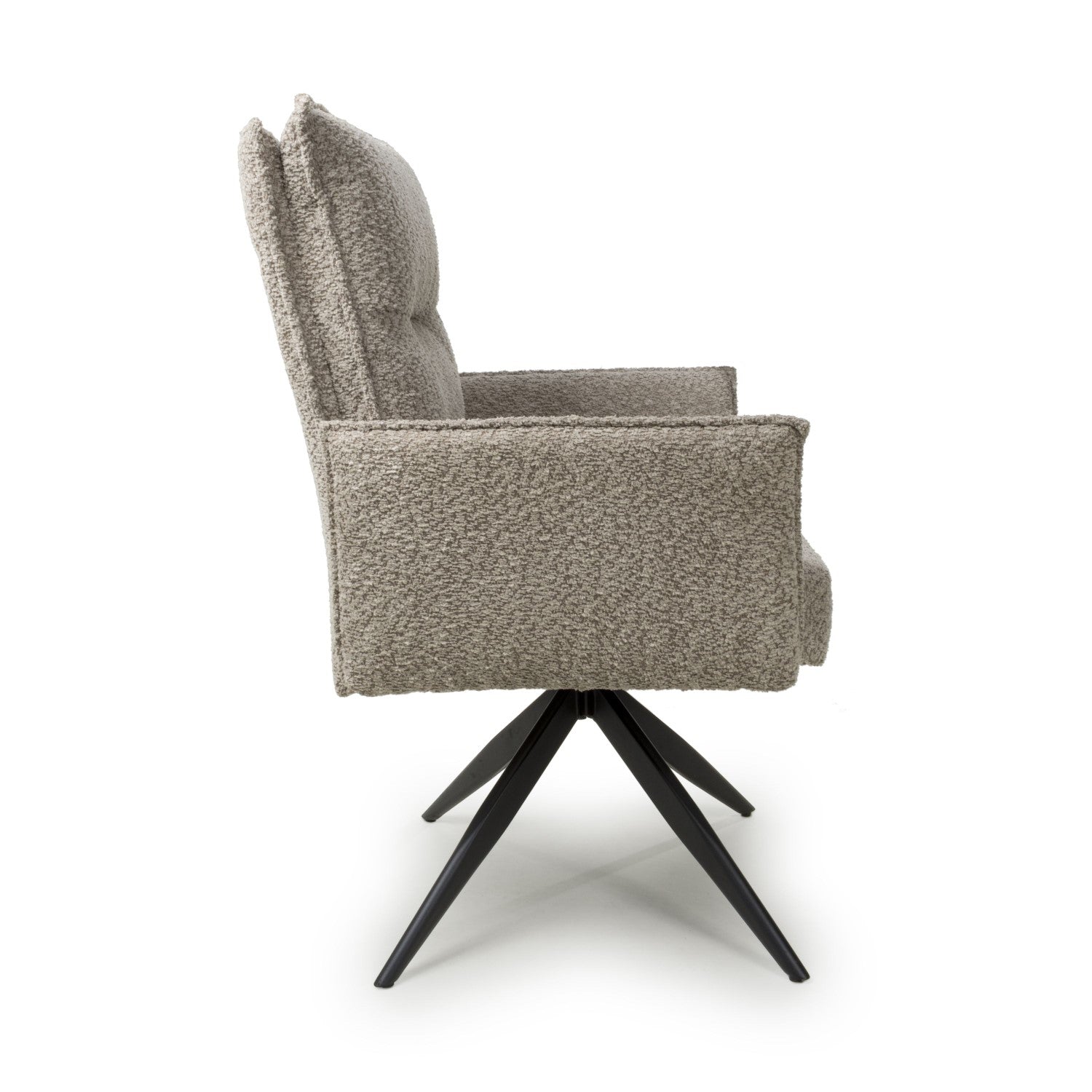 Mink Cream Fabric 360 Degree Swivel Dining Chair Black Metal Base