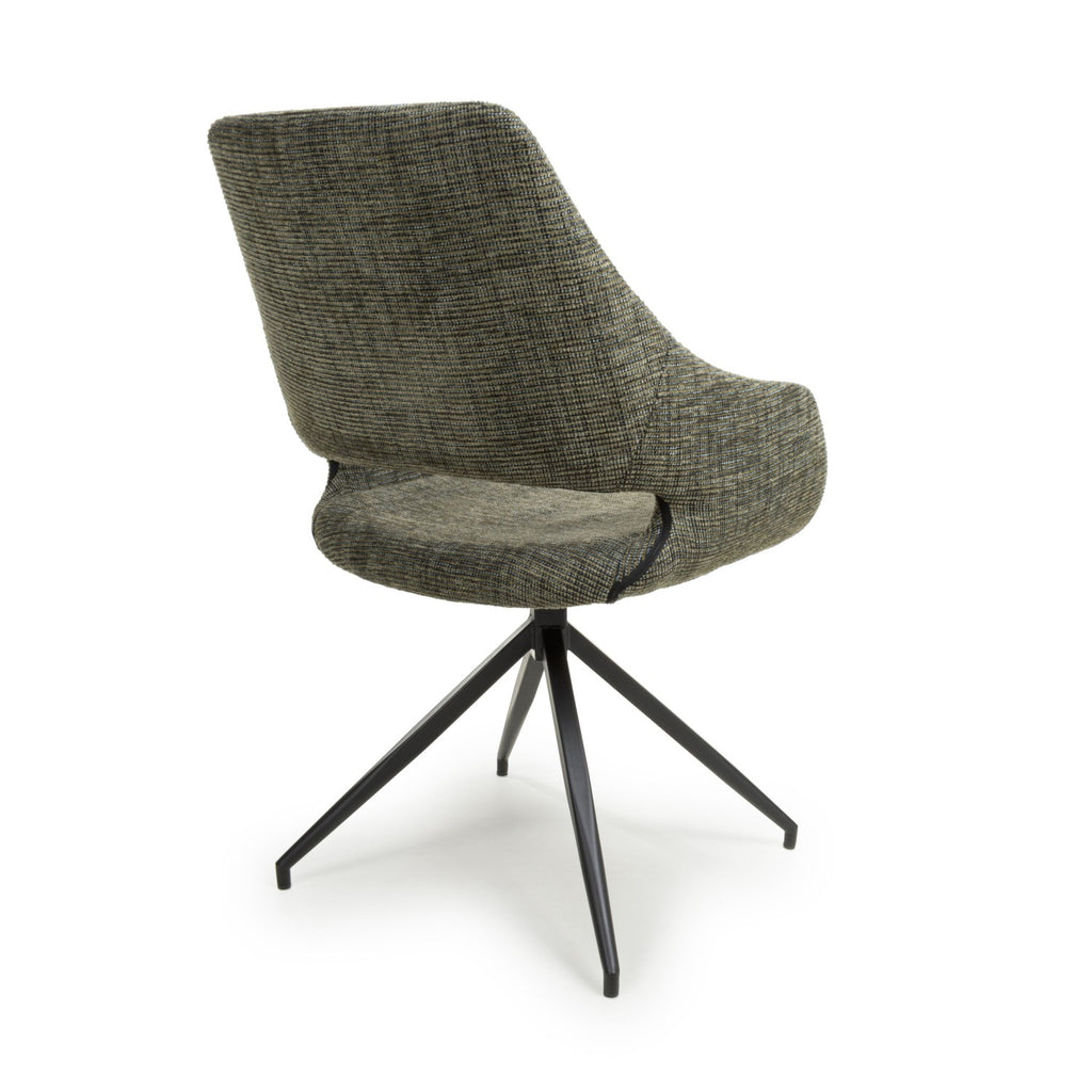 Tweed Green Fabric Slop Back Swivel Dining Chair Black Legs