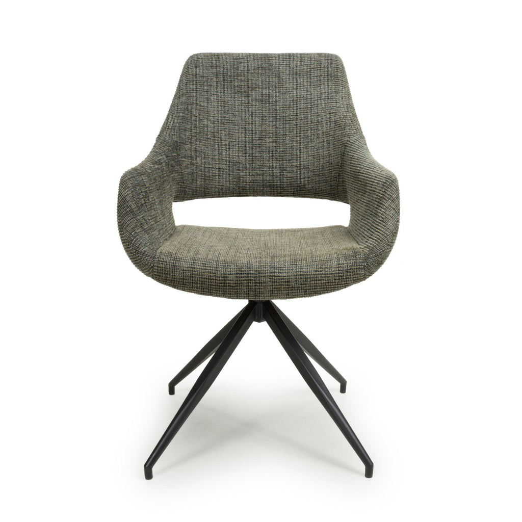 Tweed Green Fabric Slop Back Swivel Dining Chair Black Legs