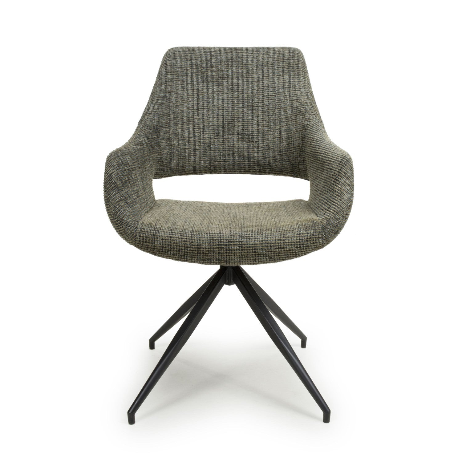 Tweed Green Fabric Slop Back Swivel Dining Chair Black Legs