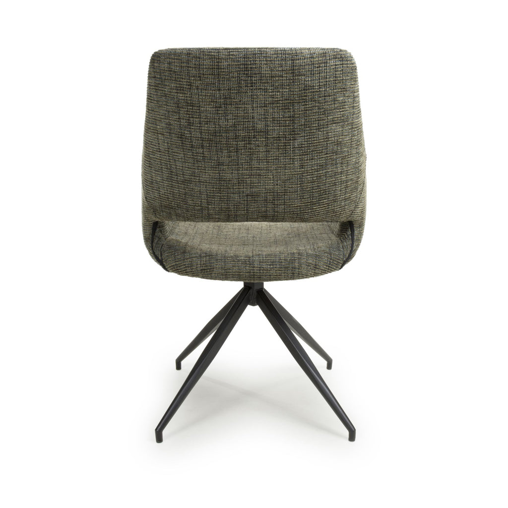 Tweed Green Fabric Slop Back Swivel Dining Chair Black Legs
