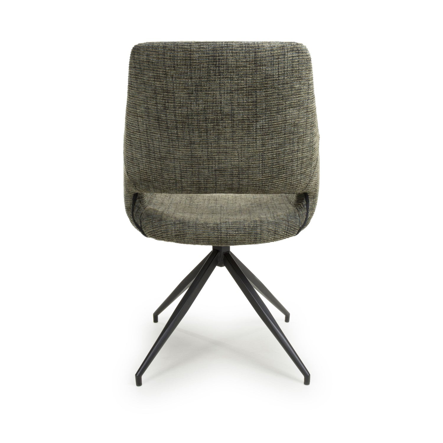 Tweed Green Fabric Slop Back Swivel Dining Chair Black Legs