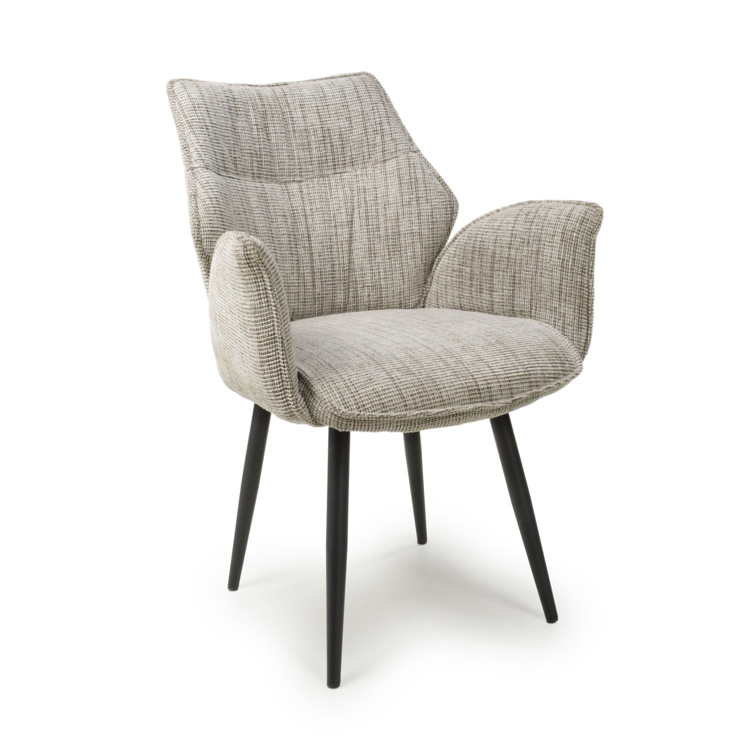 Toffee Cream Tweed Fabric Dining Chair with Black Metal Legs