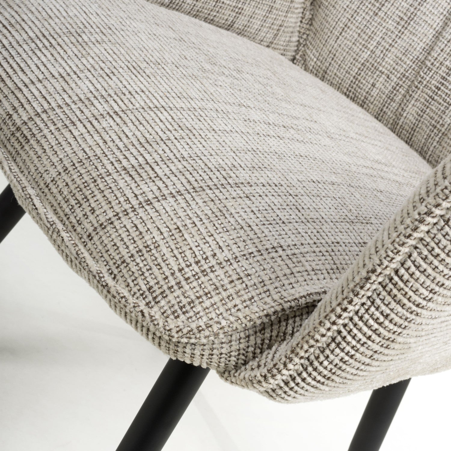 Toffee Cream Tweed Fabric Dining Chair with Black Metal Legs