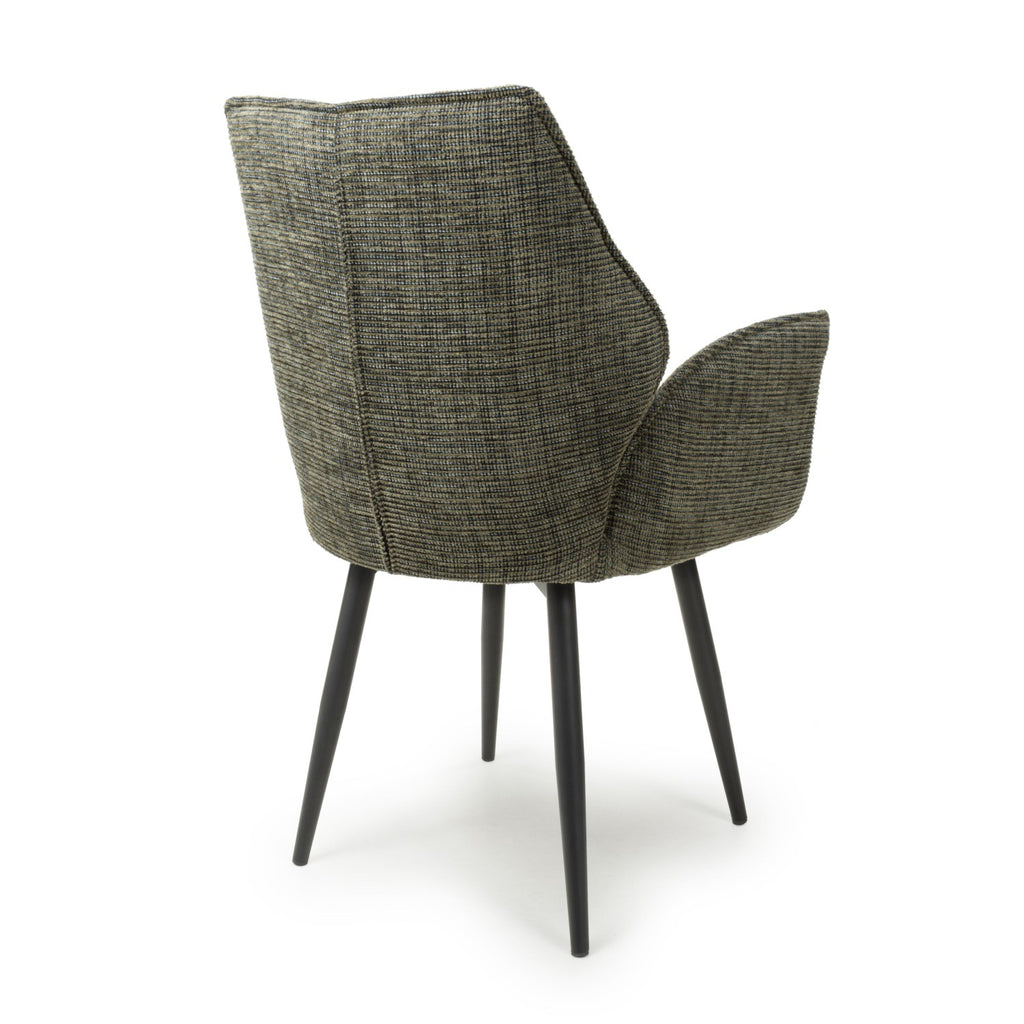 Green Tweed Fabric Swivel Dining Chair Black Metal Legs
