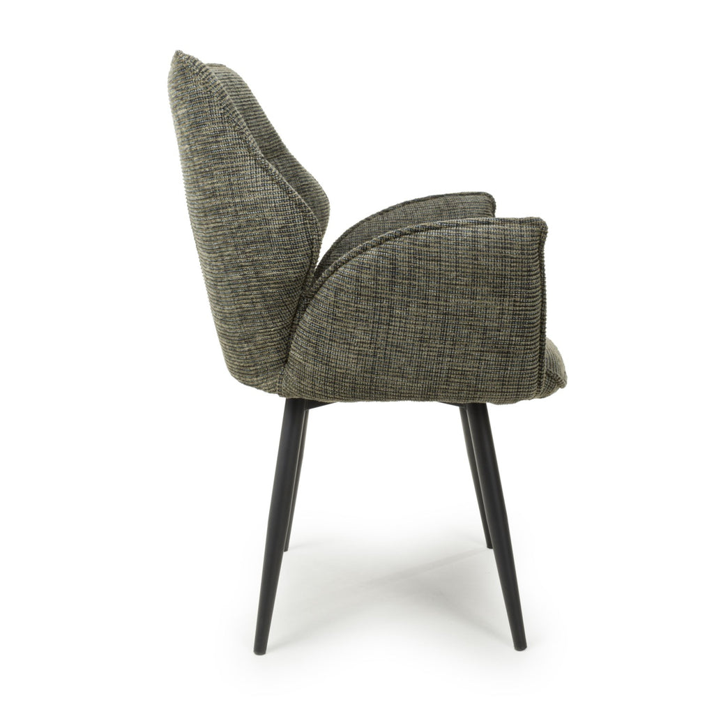 Green Tweed Fabric Swivel Dining Chair Black Metal Legs